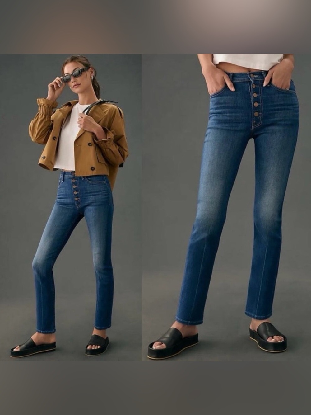 MOTHER High Rise Button-Fly Slim Straight Jeans - Blue